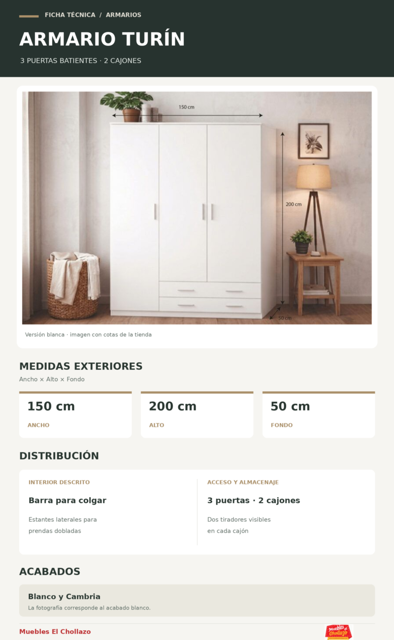 Armario Turin 3 Puertas 2 Cajones