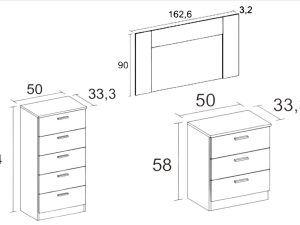 DORMITORIO LUCE COUPLE 3 CAJONES MEDIDAS