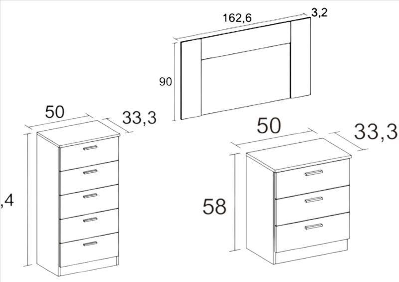 DORMITORIO LUCE COUPLE 3 CAJONES MEDIDAS