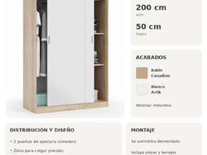Ficha técnica Armario 2 Puertas Correderas 120 cm