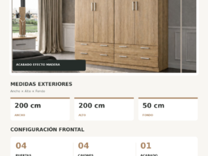 Ficha tecnica Armario 4 Puertas 4 Cajones Similar Cambria