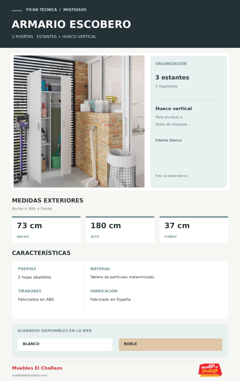 Ficha tecnica Armario Escobero Multiusos 2 Puertas