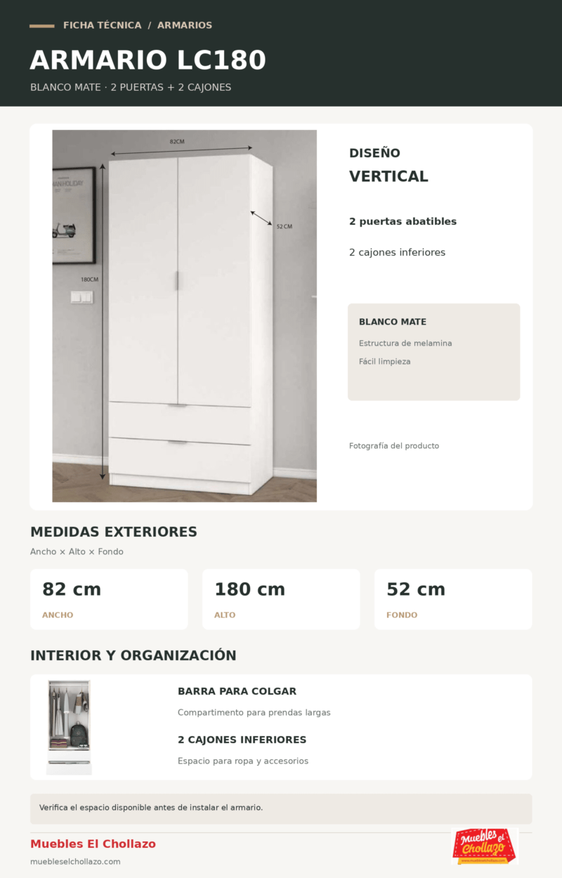 Ficha tecnica Armario LC180 Blanco