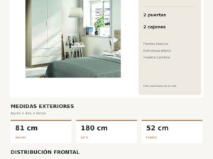 Ficha tecnica Armario LC180 Cambria Blanco