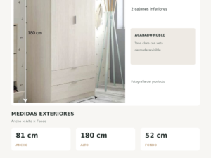 Ficha tecnica Armario LC180 Roble