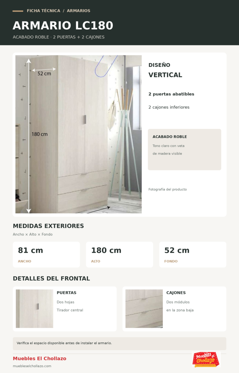 Ficha tecnica Armario LC180 Roble