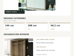 Ficha tecnica Armario Sara 4 Puertas