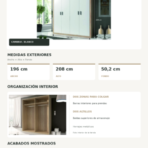 Ficha tecnica Armario Sara 4 Puertas