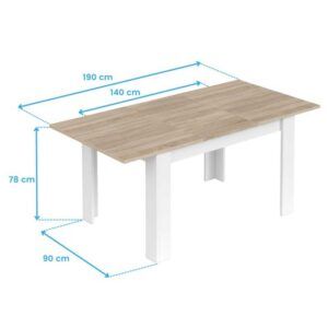 mesa comedor extensible color blanco y roble 140 190 cm